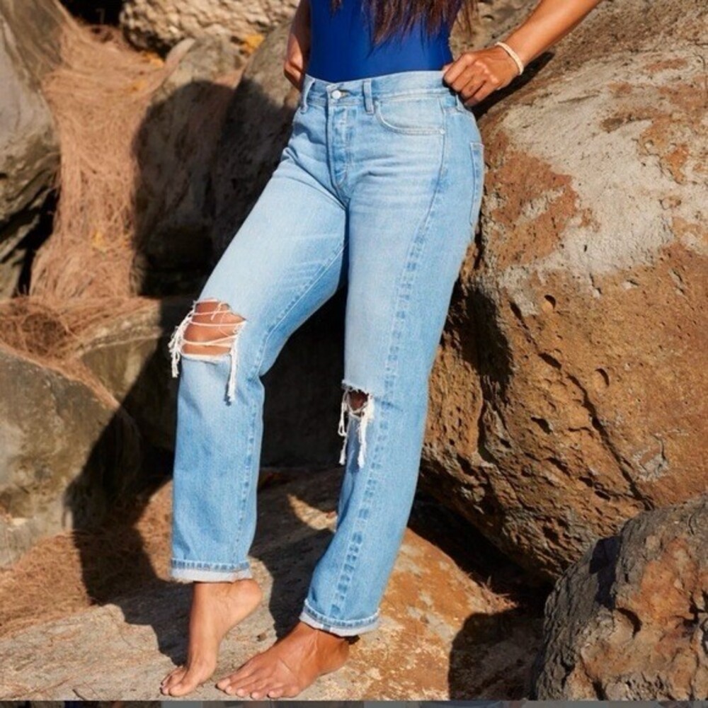 Outerknown S.E.A. Jeans Cali Vintage Straight Light Wash High Rise Distressed
